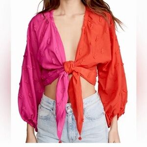 Farm Rio Pineapple Color Block Tie Front Top